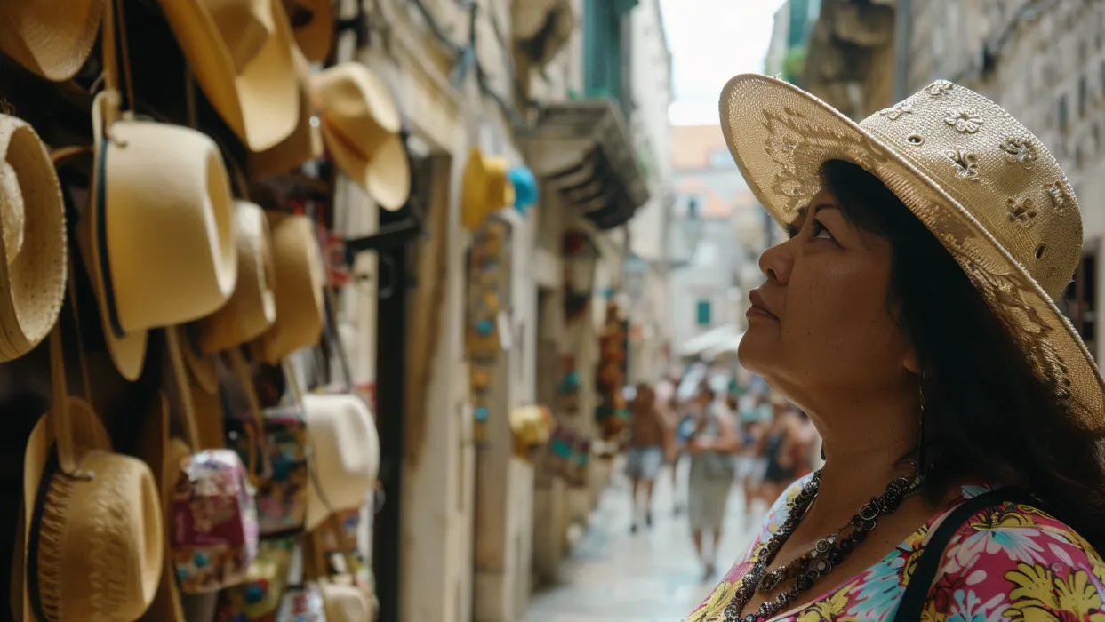 Tourist observing a traditional store