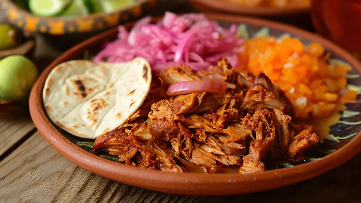 A plate of cochinita pibil a traditional dish